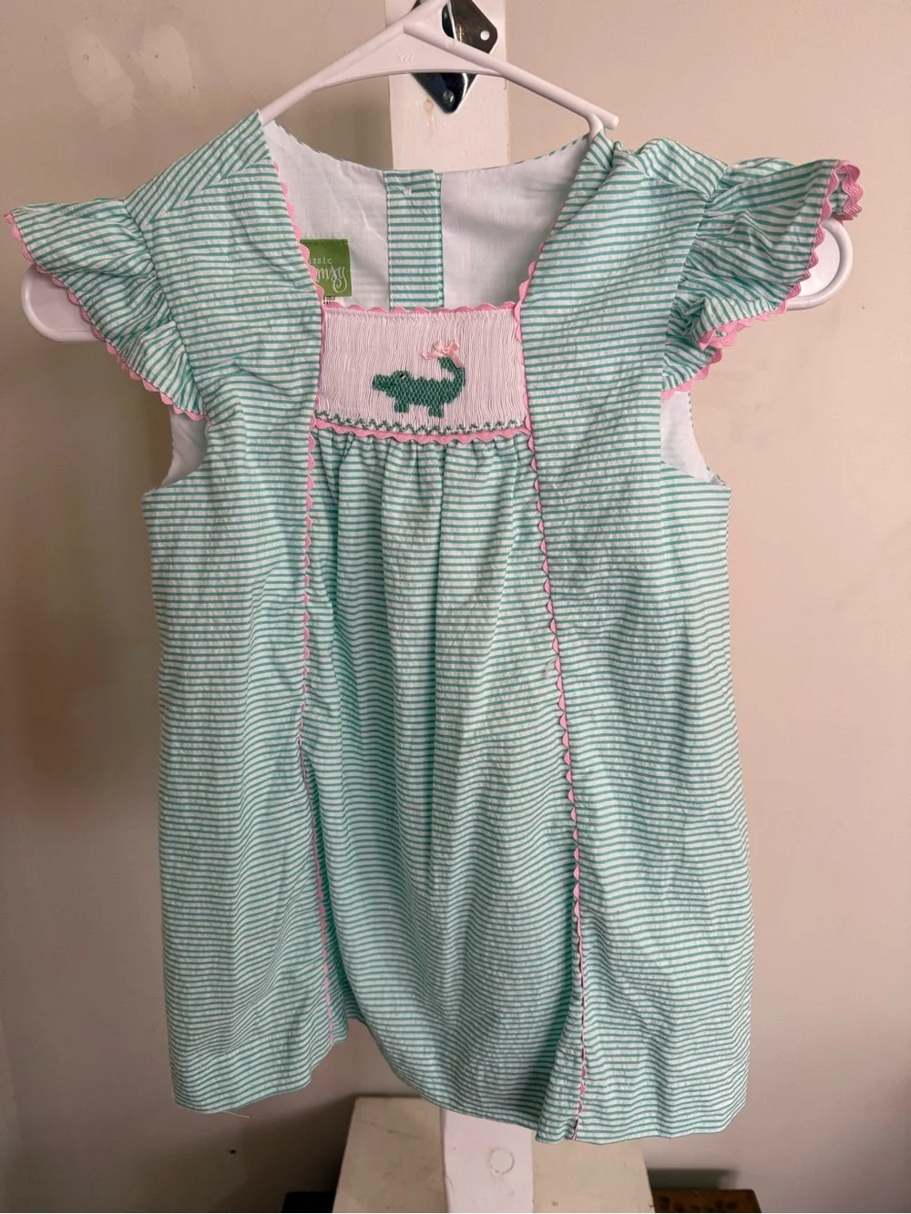 NWT Classic Whimsy Green Seersucker Alligator Smocked Dress